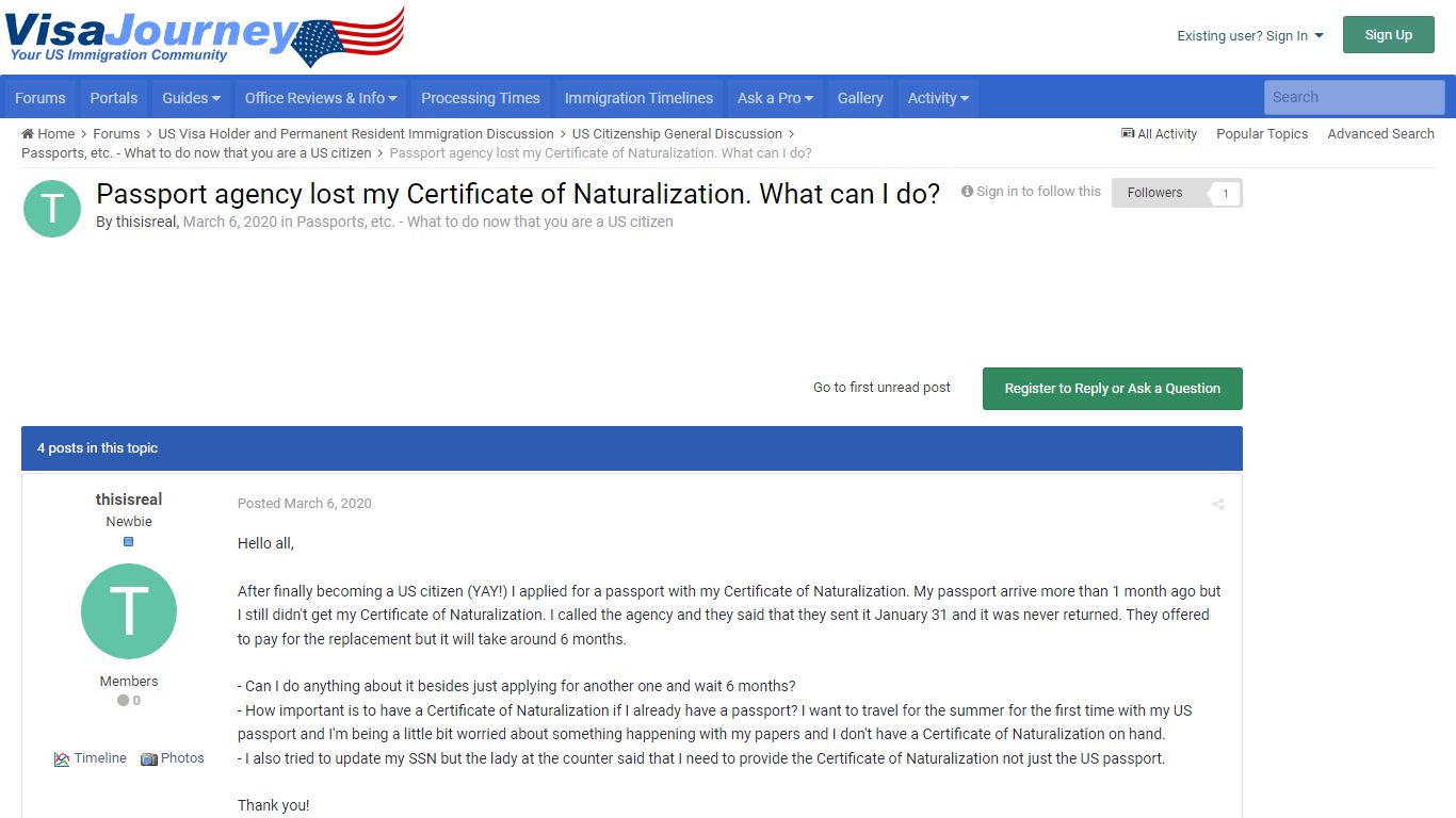Passport agency lost my Certificate of Naturalization ... - VisaJourney